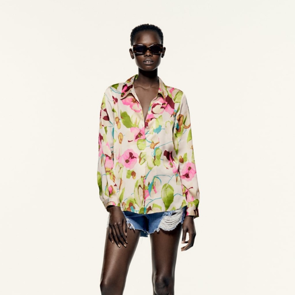 Zara Floral Satin Effect Blouse - NWT